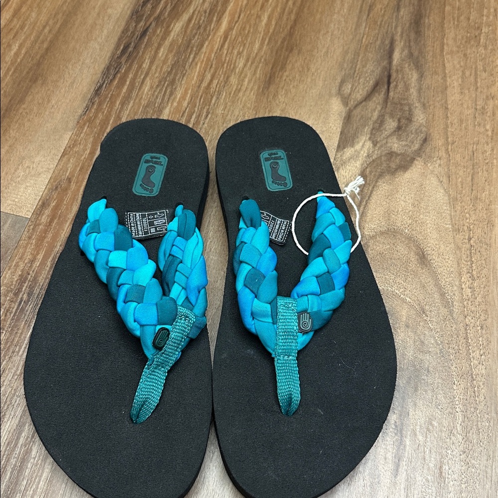 TEVA Teal and Black Braided Flip Flops